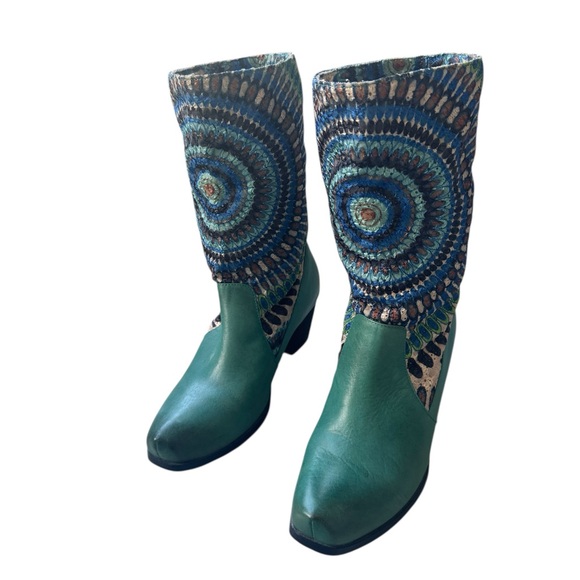 Stunning Spring Step Western mid calf boots - Teal Green Mandala Magic! NWOT - Picture 4 of 14